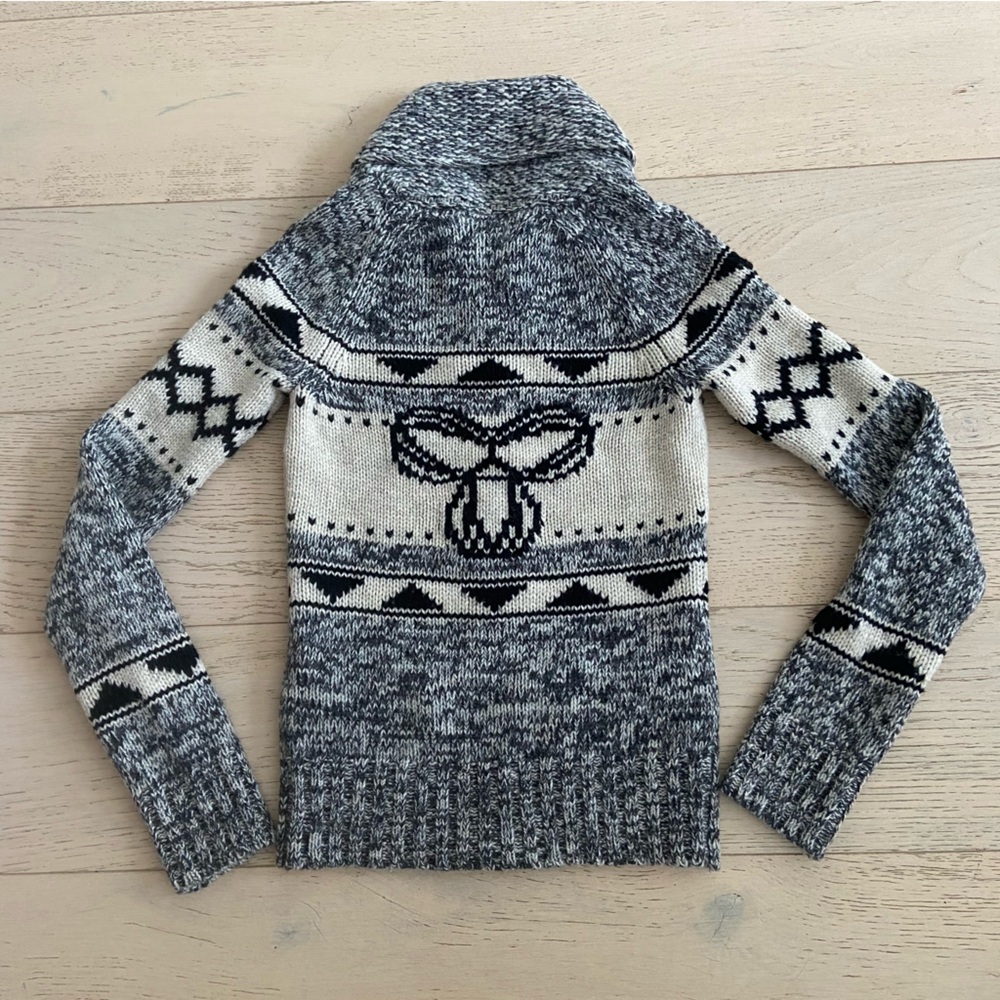 Aritzia TNA Sea to Sky Quarter Zip Sweater XS Black Cream Lambswool Vintage - Picture 3 of 8